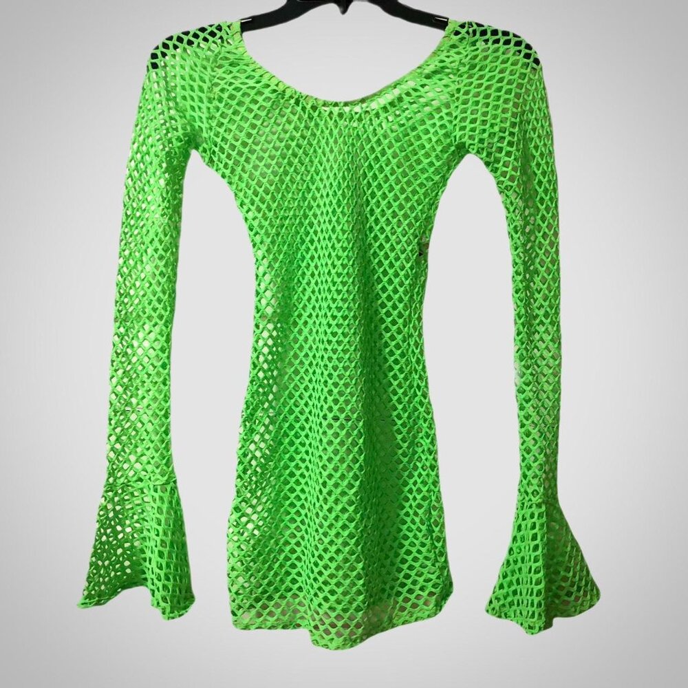 Rare Vintage Lovers Lane FishNet Mesh Neon Green Bodycon Sexy Dress
